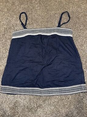 American Eagle Outfitters Navy Spaghetti Strap Tank with White Embroidered Trim